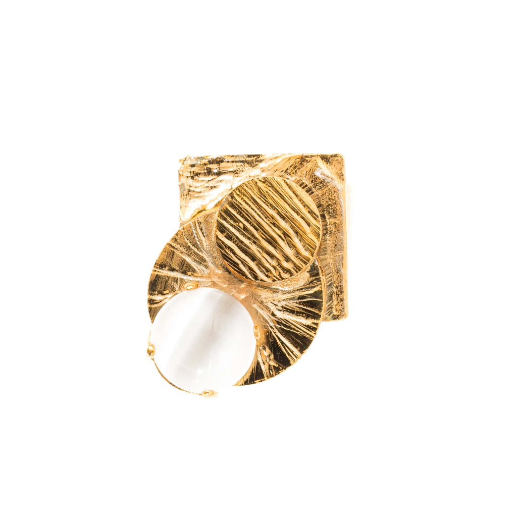 Mondrian Ring With White Crystal - Bona Tondinelli Bijoux