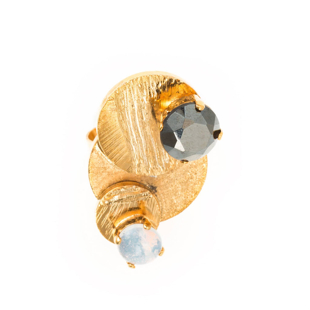 Mondrian Ring With Black & White Crystals - Bona Tondinelli Bijoux